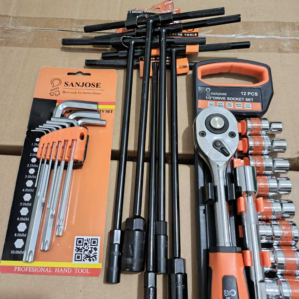 HJK PROMO PAKET TOOLS SET / ALAT KUNCI / KUNCI T 5 PCS 8,10,12,14,17 MM SANJOSE+ KUNCI SHOCK 12 PCS