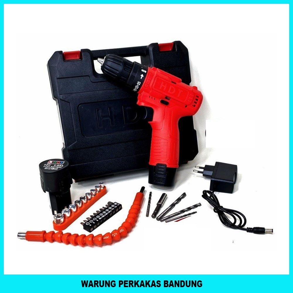 HJK HDT Mesin Bor Cordless 12 Volt Bor Listrik Cordless Drill 10mm 2 Batrey Mesin Bor Cas Batre 10mm