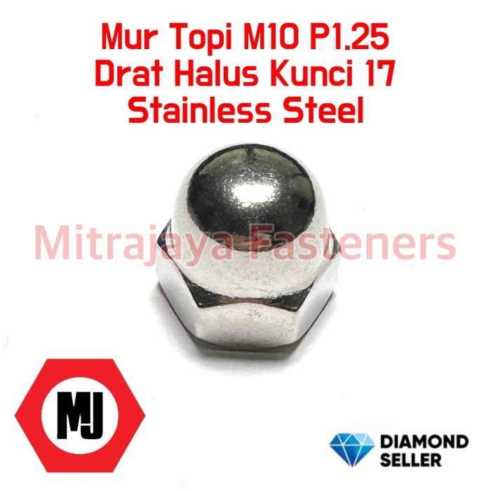 HJK Mur Topi M10 Drat Halus P1.25 Stainless Steel 304