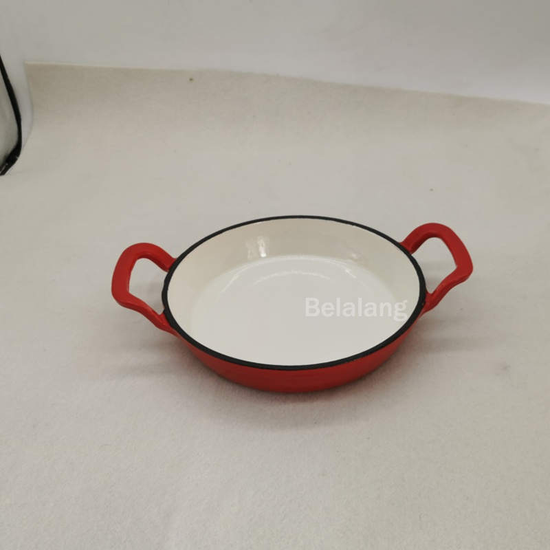 Piring Wajan Penggorengan Besi Cor Enamel Merah 20Cm Langsung Digunakan Di Atas Api atau Kompor Indu