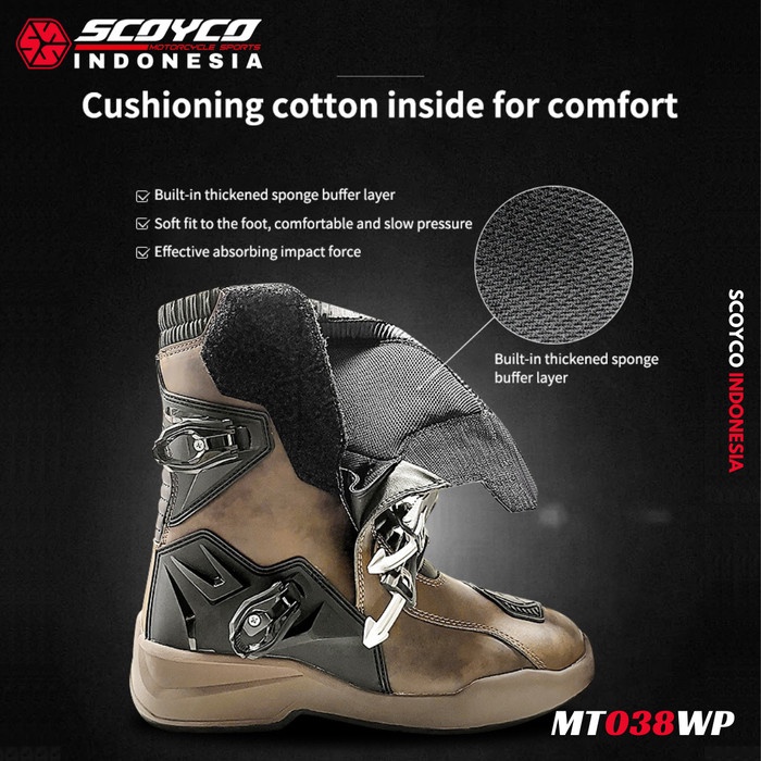 SEPATU BOOT KULIT MOTOR TOURING ADVENTURE LEATHER BOOTS SCOYCO MT038WP
