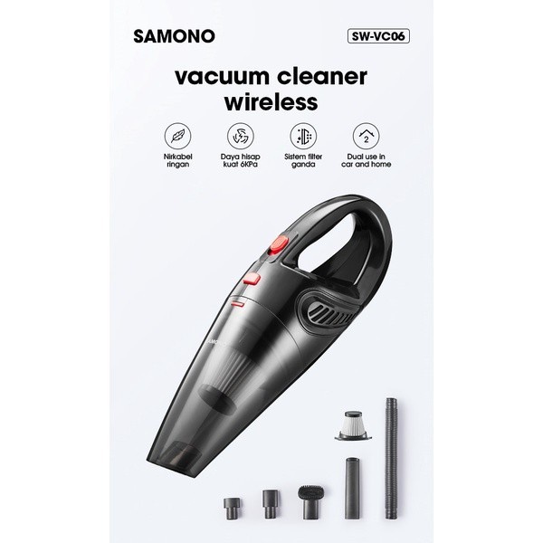 SAMONO SW-VC06 Handheld Vacuum Cleaner Dengan Hisap Tinggi Nirkabel Pemakaian 25 Menit USB Charging 