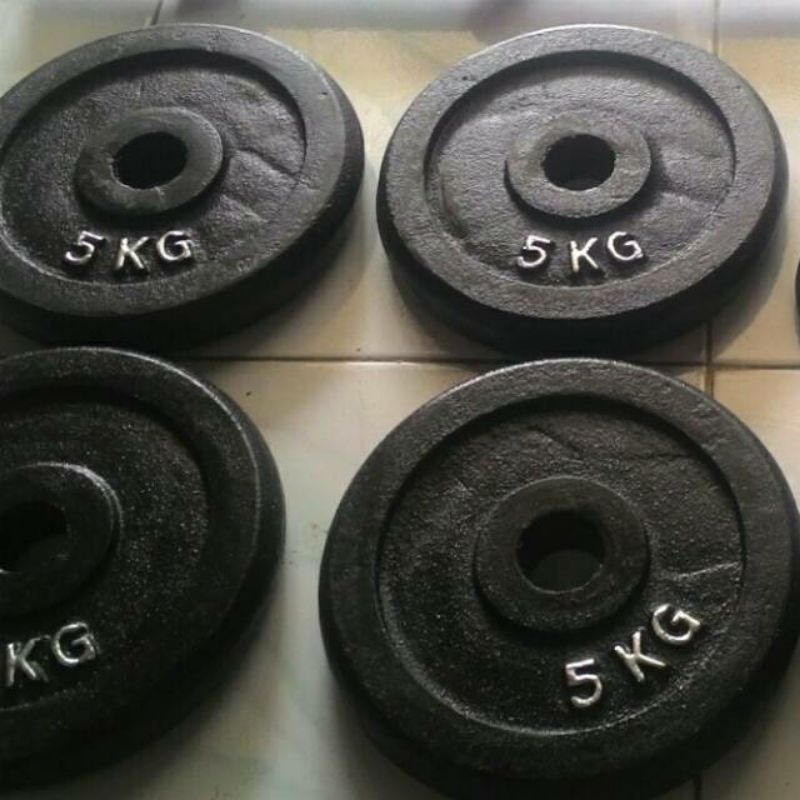 CUCI GUDANG Plate Barbell Dumbell 5kg Sepasang Total 10kg BAHAN BESI