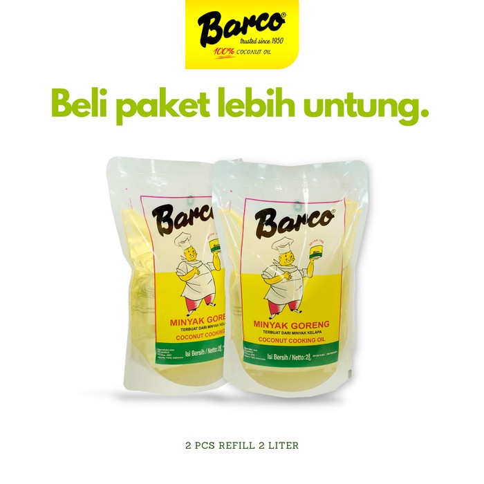 

New!! Paket Double Minyak Goreng Kelapa Barco (Refill 2 Liter 2Pcs)