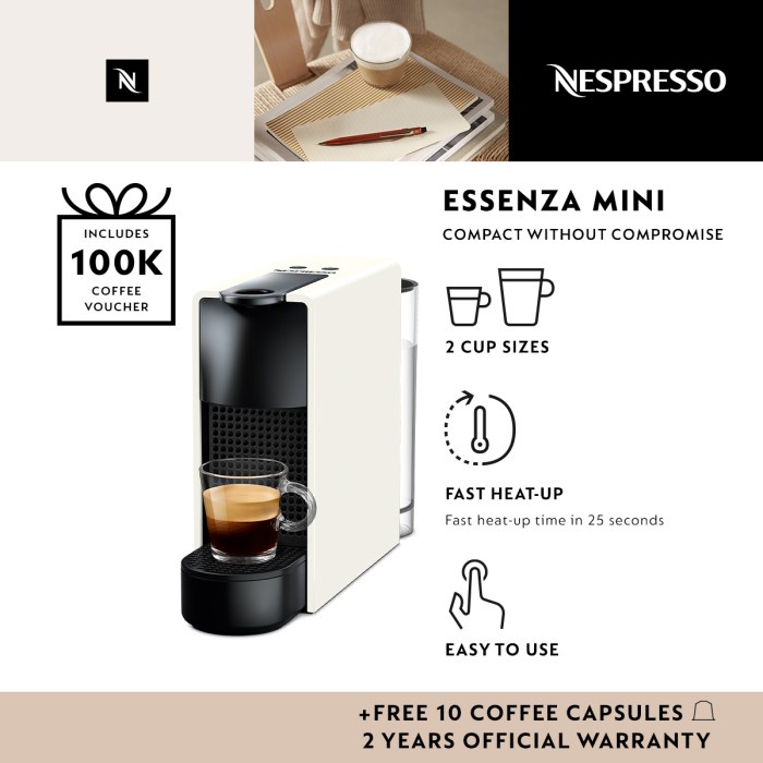 

NESPRESSO Essenza Mini C30 Coffee Machine, White (Mesin Kopi)