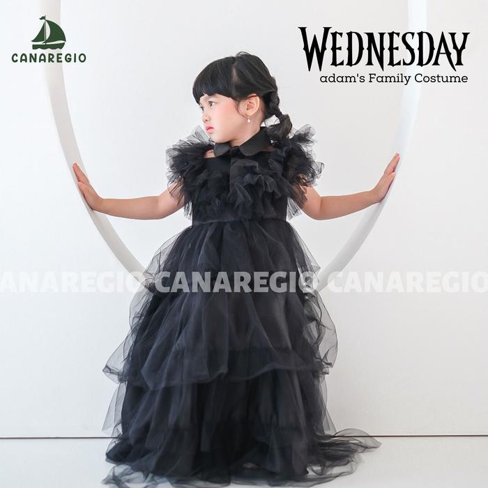 SALE PROMO ADAM'S FAMILY WEDNESDAY DRESS KOSTUM ANAK TILA HITAM COSPLAY PROM ADDAMS DRESS HITAM BY