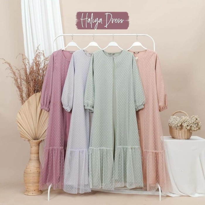 TERJAMIN Haliya Dress M L XL XXL Pakaian Wanita Moscrepe Mix Tile dot jumbo