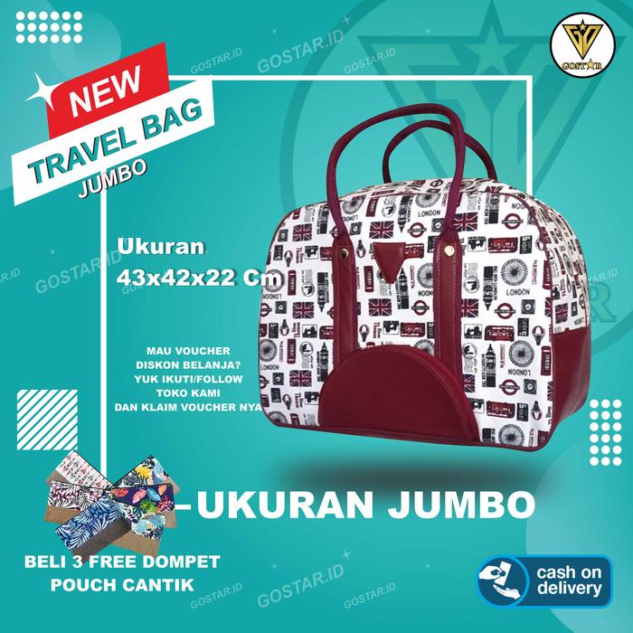 PROMO Tas wanita Tas Travel bag Jumbo kanvas Tas pakaian wanita Koper Tas baju Jumbo Tas mudik cewek