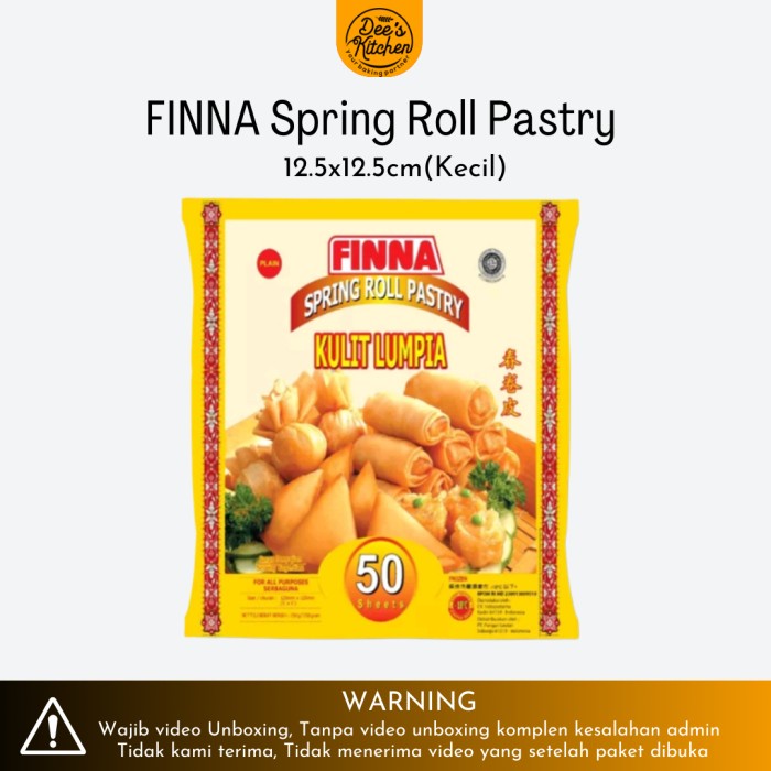 

Ready Stok" Finna Kulit Lumpia/Springroll Pastry 12.5 Cm X 12.5 Cm - 250Gr