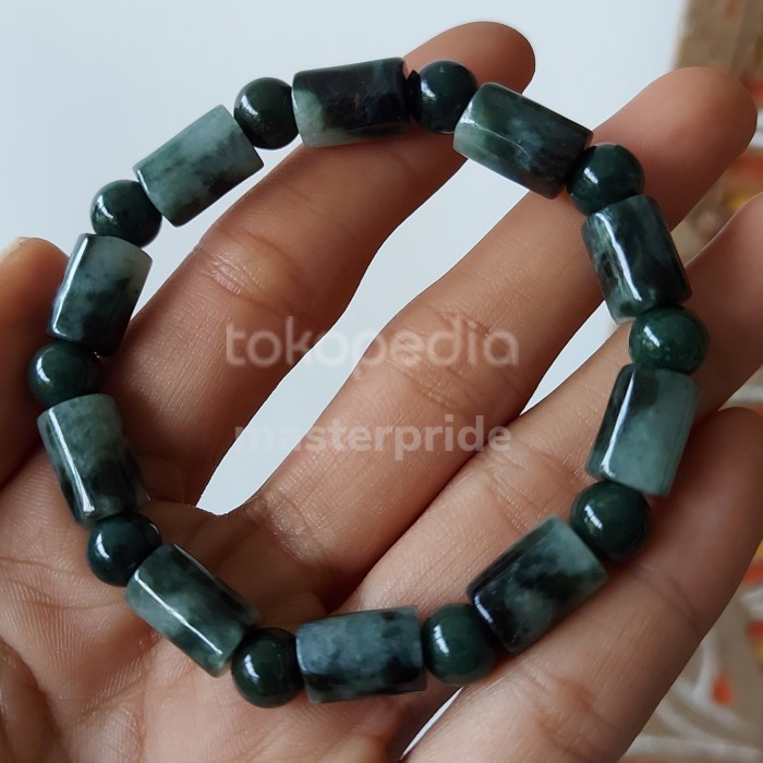 GELANG BATU GIOK ASLI BURMA NATURAL FEI CUI HIJAU / GIOK Tabung