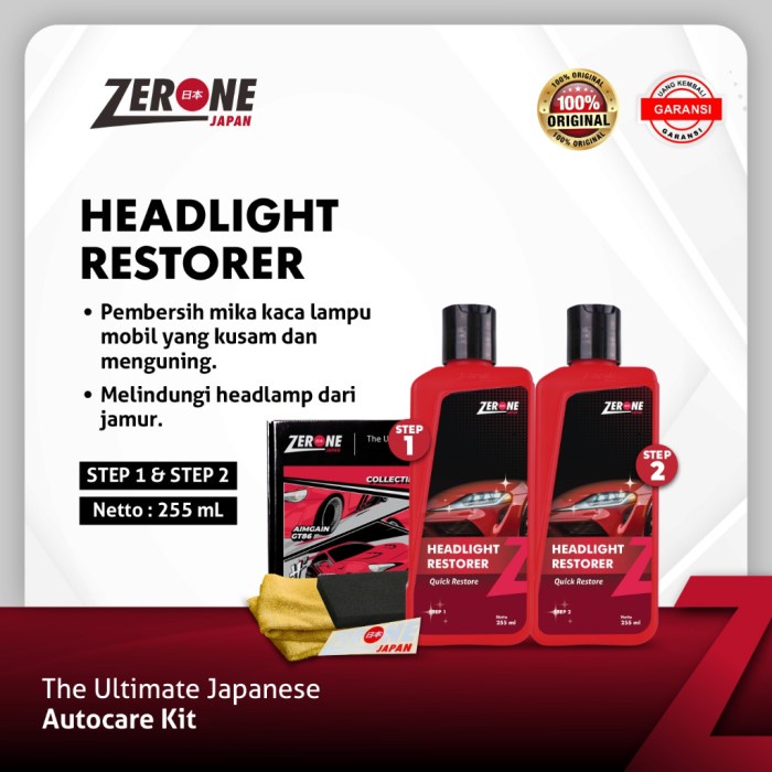 Zerone Headligh Restorer Pengkilap Headlamp Lampu Kuning Kaca Mobil