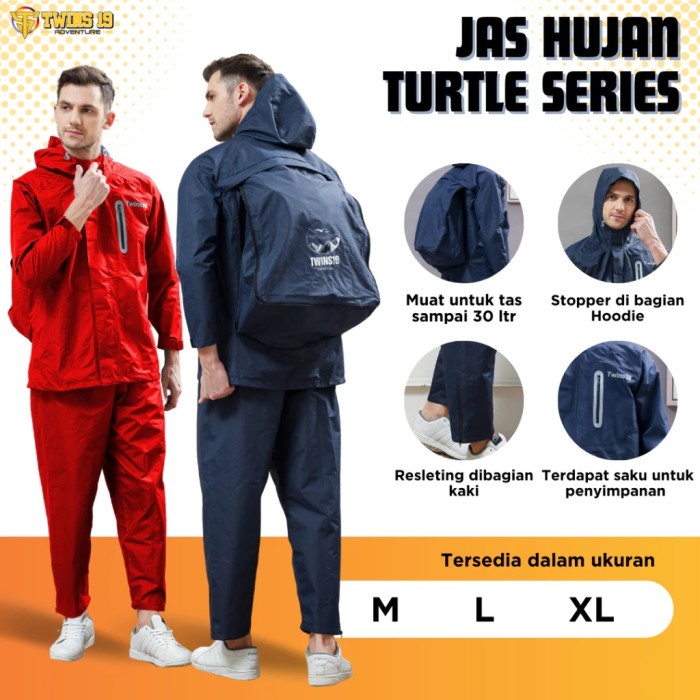 Jas Hujan Turtle Backpack Series Twins19 Twins Nineteen jaket Celana Pria Wanita Kantong Ransel
