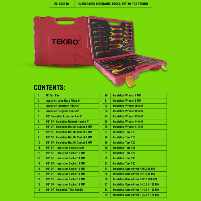 Insulation mechanic tool set 39 pcs tekiro / Tool kit listrik lengkap TEKIRO / peralatan kelistrikan