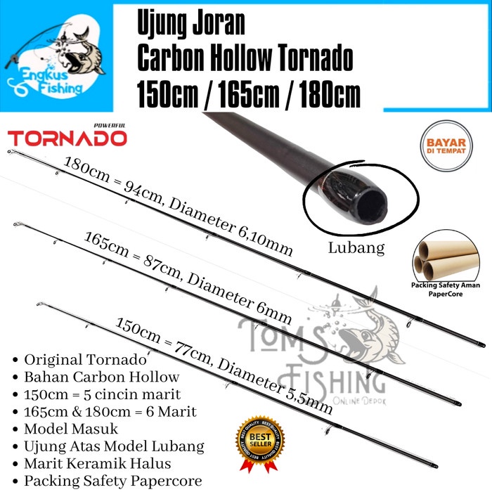 Sougayilang Fishing - Ujung Sambung Joran Tornado Carbon Hollow (150Cm/77Cm,165Cm/87Cm,180Cm
