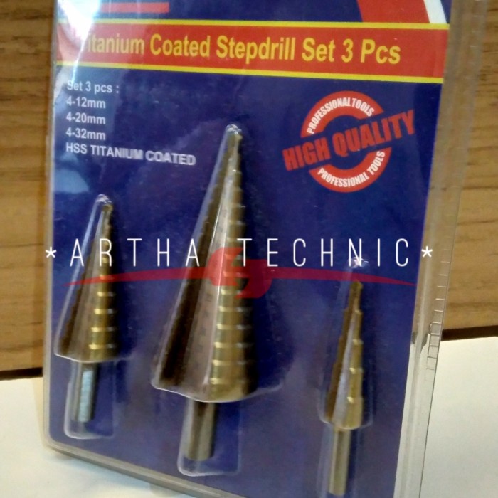 Paling Baik Mata Bor Krucut Piramid Pagoda Titanium Coated Stepdrill 3 Pcs/Set