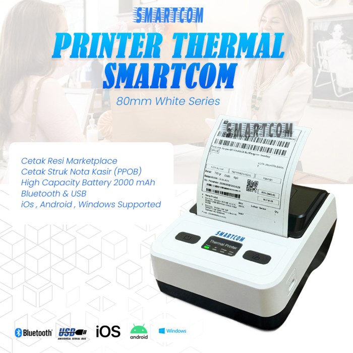 Printer Thermal Bluetooth 80mm dengan Baterai Bluetooth USB