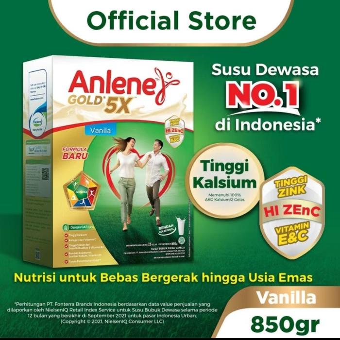 

SUSU ANLENE GOLD 5X (GOLD PLUS) 850 GR G ORIGINAL COKLAT VANILA BEST SELLER