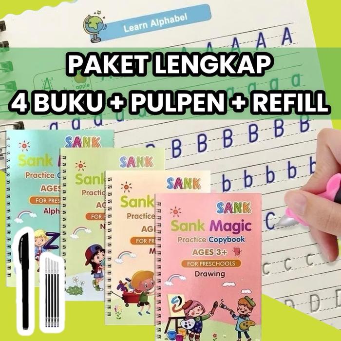 

JTTOP" SANK MAGIC COPY BOOK 1 SET ISI 4 BUKU + PULPEN BUKU BELAJAR ANAK MAINAN EDUKATIF ANAK PEN