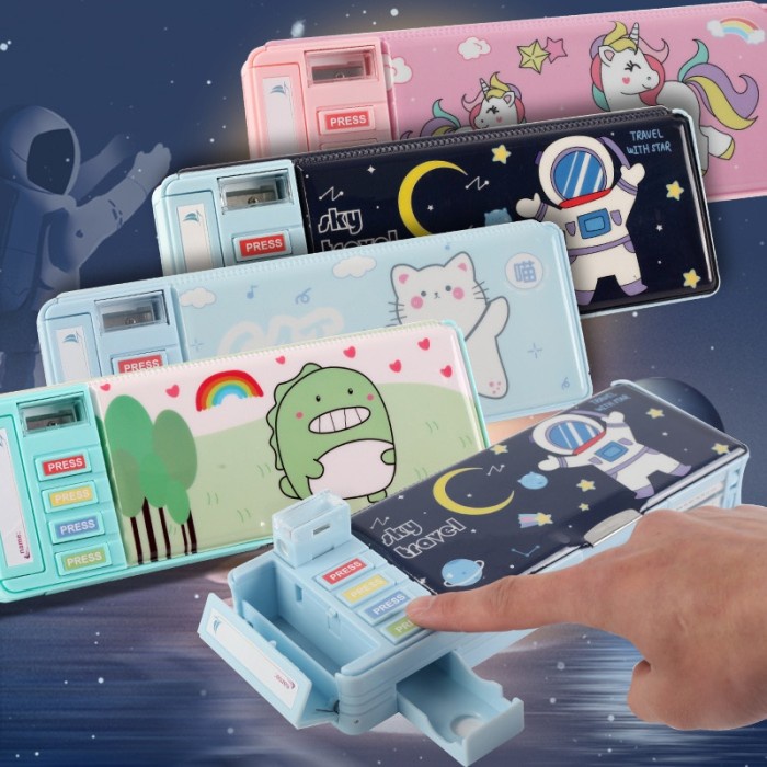 

JTTOP" KOTAK PENSIL POLA KARTUN LAPISAN GANDA TUNGGAL DENGAN RAUTAN KAPASITAS