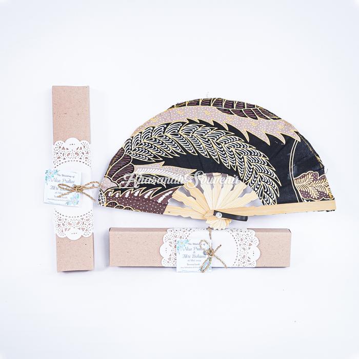 paket 50 pcs souvenir kipas batik custom sablon kemas box rustic