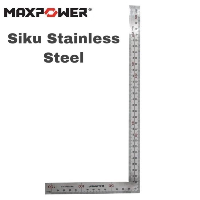 

JTTOP" PENGGARIS SIKU STAINLESS STEEL BESI MAXPOWER L GARISAN PENGUKUR METRIK
