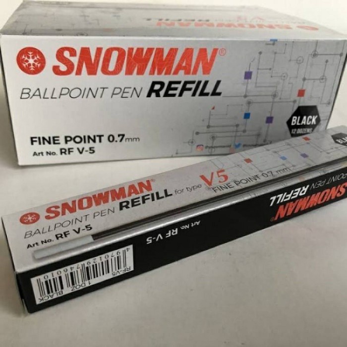 

JTTOP" 12PCS REFILL PEN SNOWMAN V5 ISI PULPEN HITAM 0.7 MM BALLPOINT PENA MUR