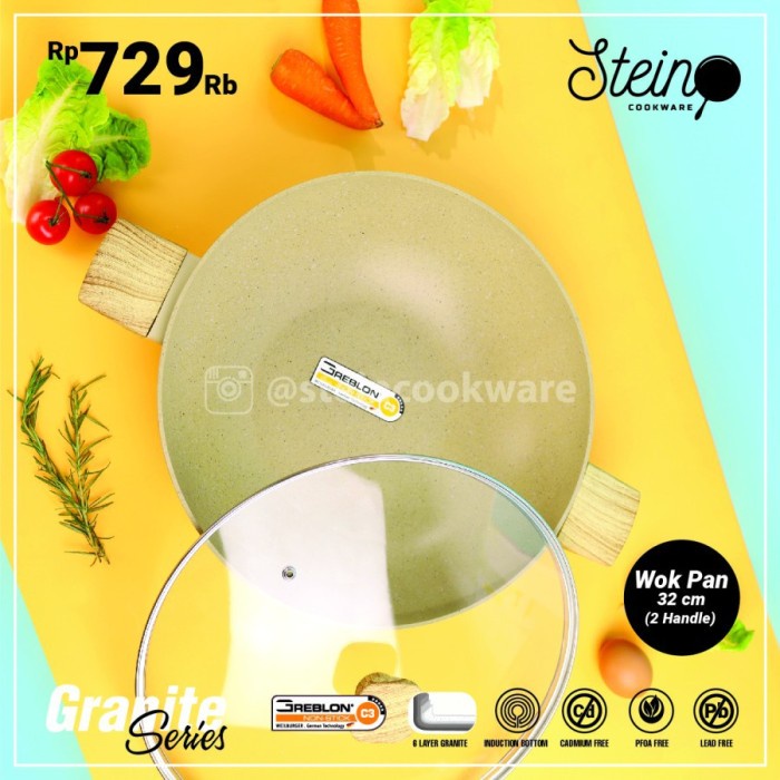 Stein Cookware Wok Pan 32 cm Peralatan Masak Panci Penggorengan Granit Harga MurahBebas