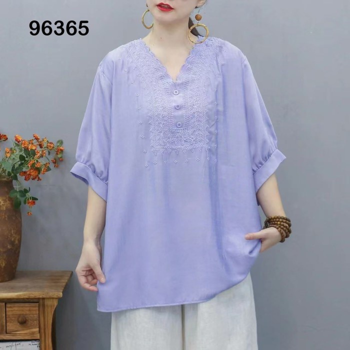Blouse Wanita Katun Import Bordir Premium Ukuran Jumbo Ready