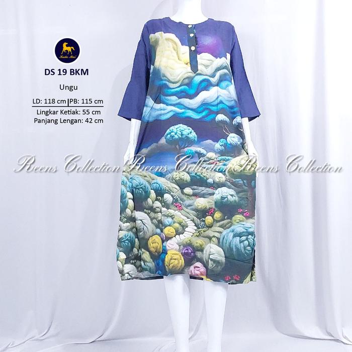 Batik Kuda Mas Daster 19 Lengan 3/4 Daster 3 Kancing Depan Busui Di Bawah Lutut Rayon Motif Tebal