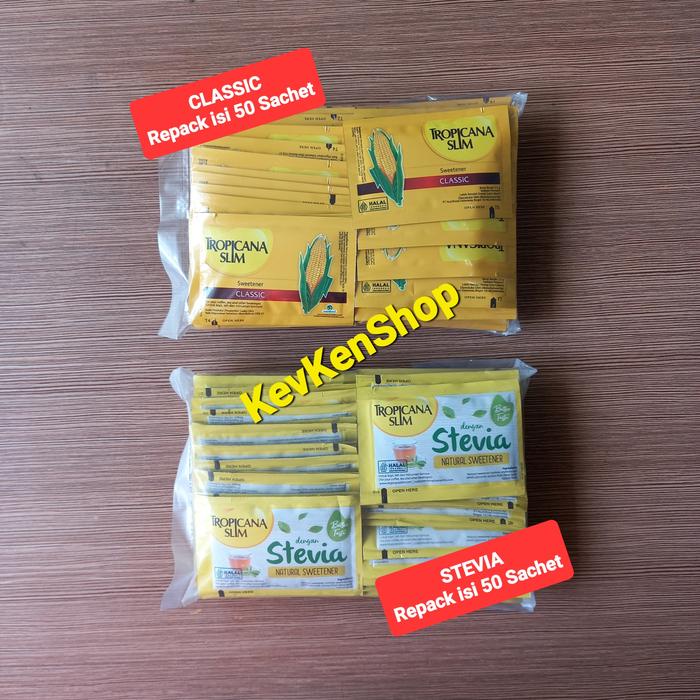 

TROPICANA SLIM Sweetener Classic atau Stevia Harga per Bungkus isi 50 Sachet