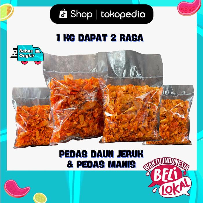 

500G ram Keripik Kriwil Pedas Manis & Keripik Kriwil Pedas Daun jeruk 500 Gram Sari Asih Cemilan