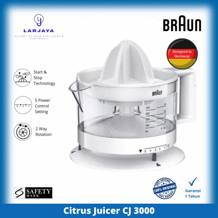 Braun Citrus Juicer Cj3000 Perasan Jus Jeruk Listrik Cj3000