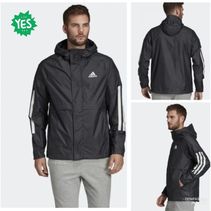 Jaket Olahraga Original Adidas Classic 3 Stripes Winbreaker Full Zip Hoodie Black Hitam
