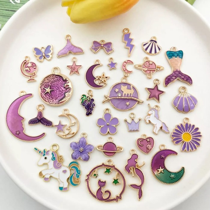 

Terlaris Enamel Liontin Charm Mix Bahan Aksesoris Kalung Gelang Anting Ungu SALE