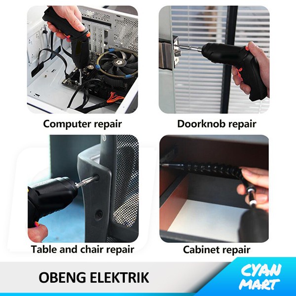 Obeng Otomatis Elektrik Bor Tangan Mini Cordless Screwdriver Tool Kit