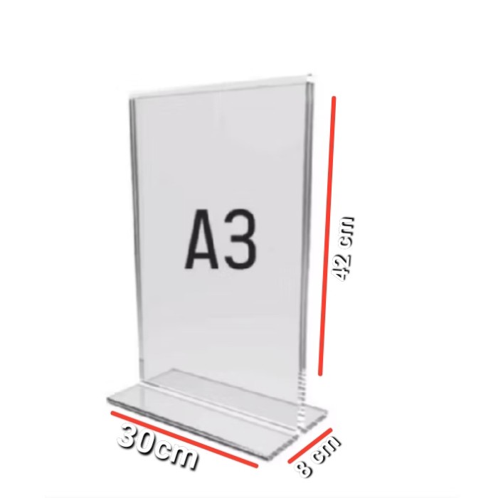

DISKON AKRILIK TENT CARD TEMPAT BROSUR A3 UK 30 X 42 CM POTRAIT T TEBAL 2MM READYY