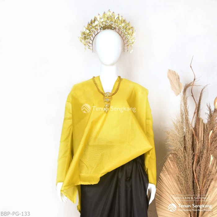 OBRAL Baju Bodo Adat Bugis Makassar Dewasa Polos Original Tokko Asli Lengan Panjang Kuning Lime -