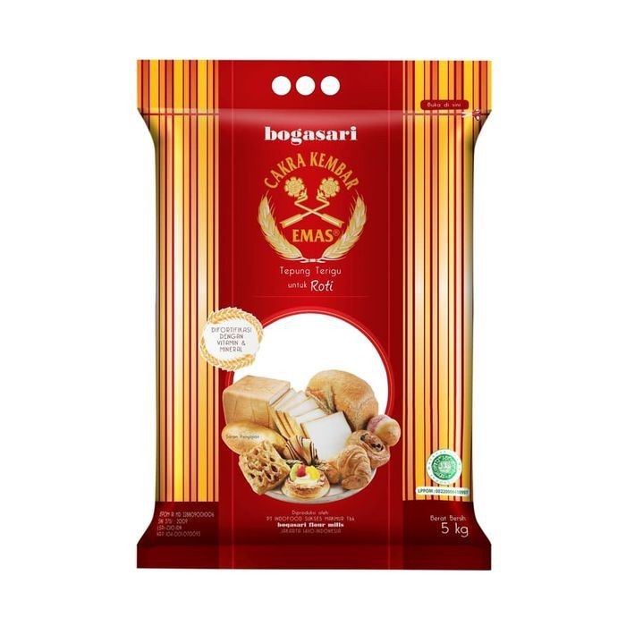 

SALE !!! TEPUNG TERIGU BOGASARI CAKRA KEMBAR EMAS (ROTI) 5 KG READYY