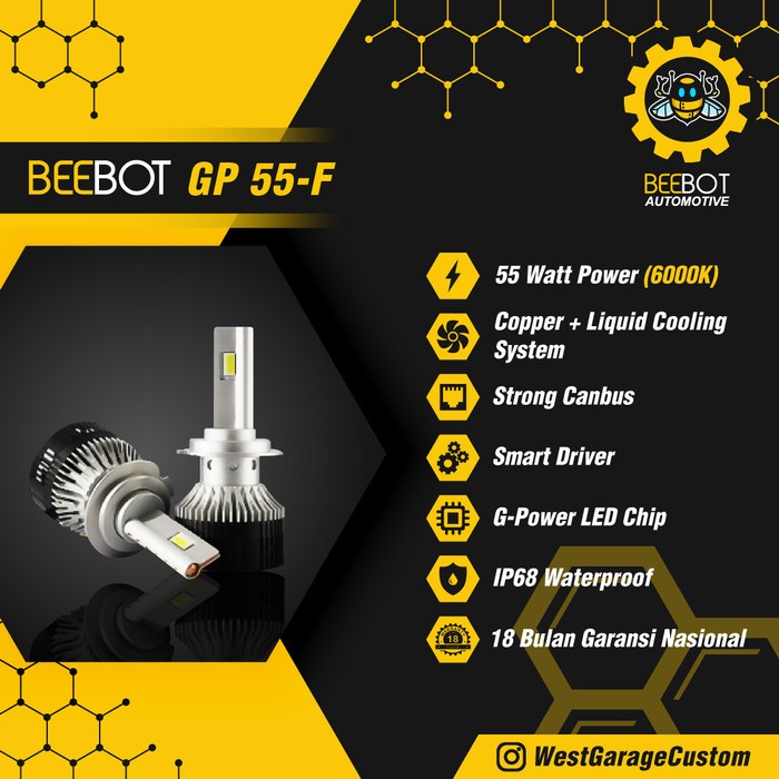 Beebot Gp 55F - Led H11 H4 H7 Hb3/4 - 55W - Led Paling Terang !!!