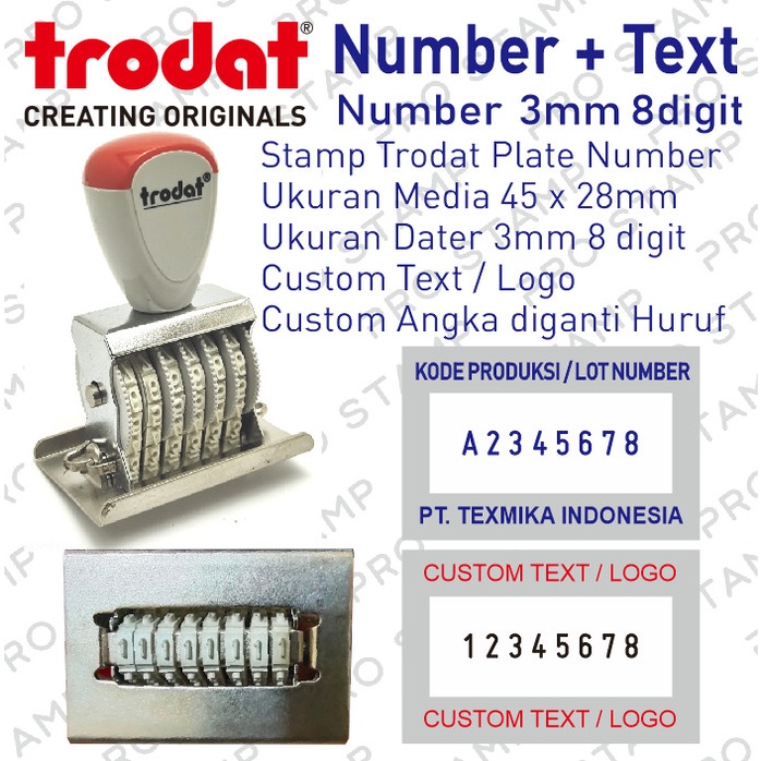 

Stempel Angka Trodat 3mm 8digit Custom Text / Logo