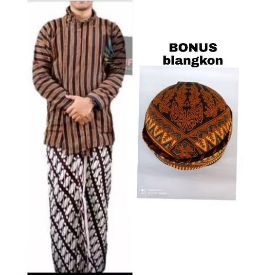 Setelan Baju Surjan-Baju Lurik-Baju Adat Jawa- Setelan Surjan Lurik Pria+Bawahan+Blangkon
