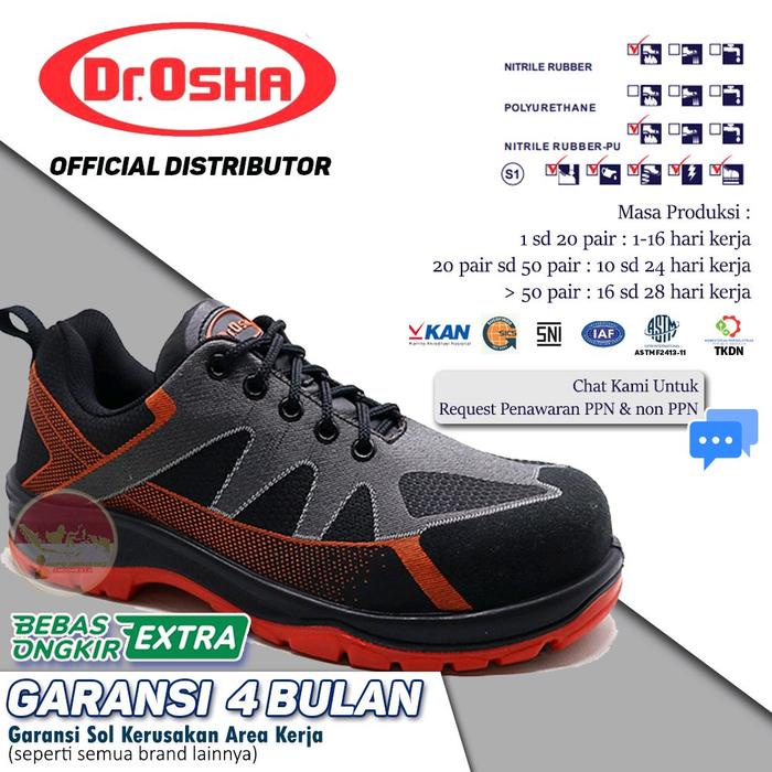 Dr Osha Safety Shoes / Sepatu Safety Wolfar Lace Up 9107 - Rubber PU