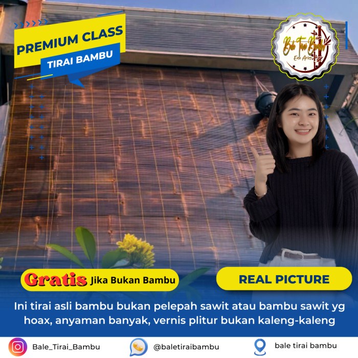(Premium) Tirai Bambu 2X2 Sudah Vernis Dan Katrol Kerai,Krey,Kre,Krei - Asli