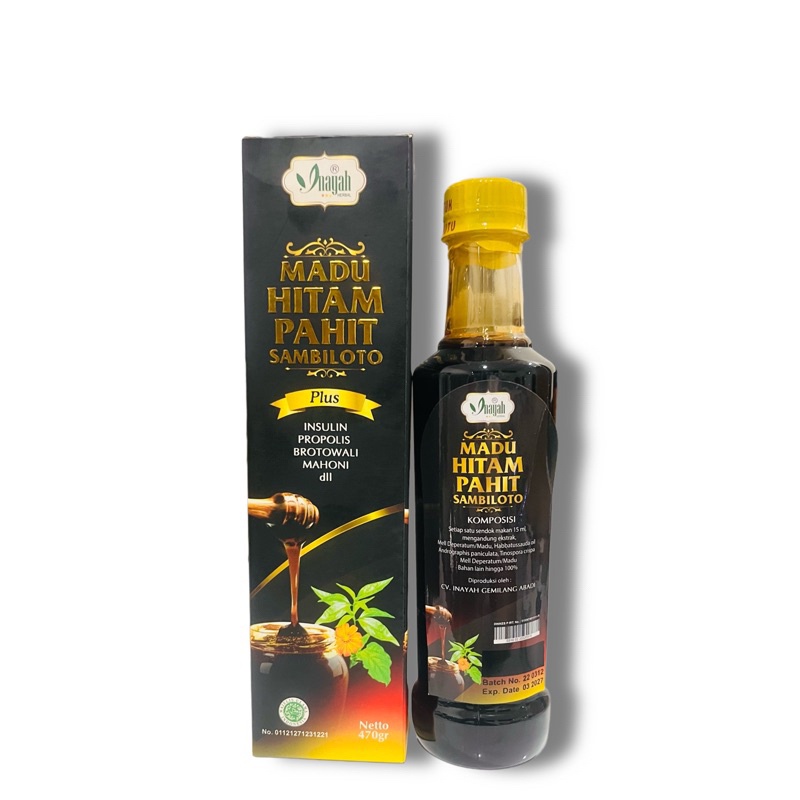

Madu Hitam pahit (Propolis, sambiloto, Brotowali, Insulin, Mahoni ) 470 gram/ Madu Pahit Asli