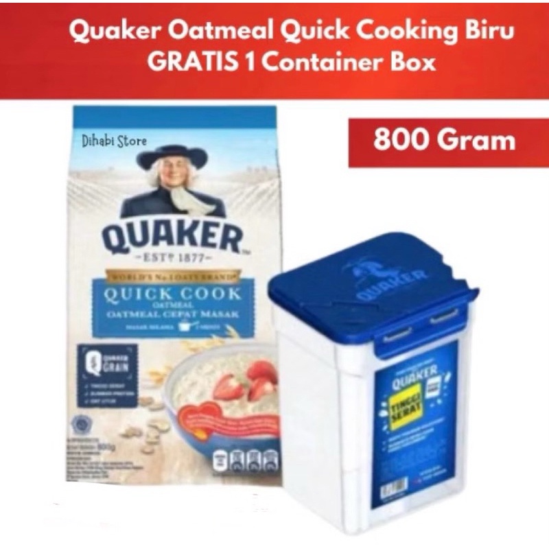 

Quaker Oatmeal Quick Cooking Biru Gratis 1 Container Box 800 Gr