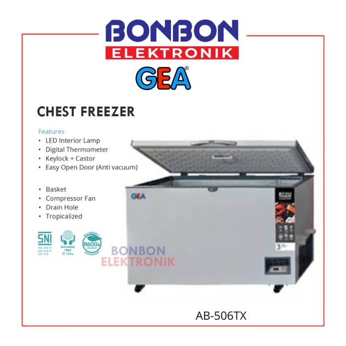 JUAL RUGI GEA Chest Freezer AB-506TX / AB 506 TX 492L