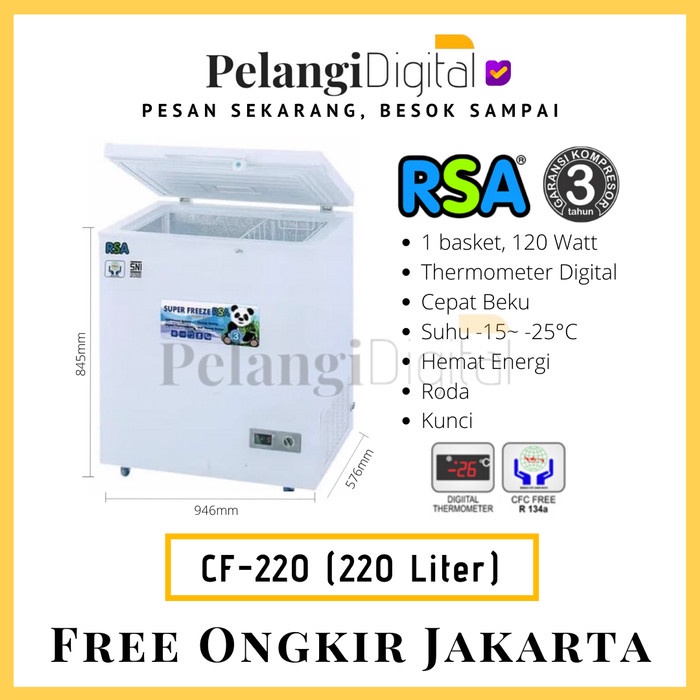 JUAL RUGI RSA Chest Freezer Box Garansi Resmi - 220 Liter - CF-220