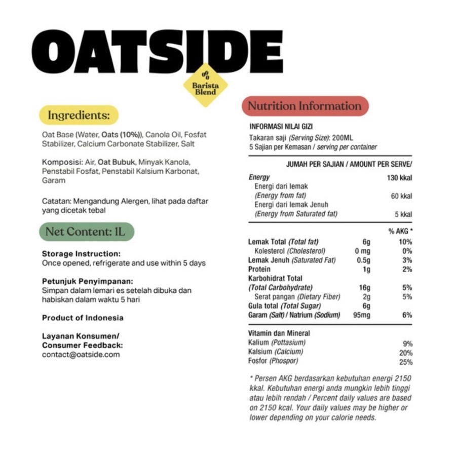 

Oatside Oat Milk Barista Blend 1 liter