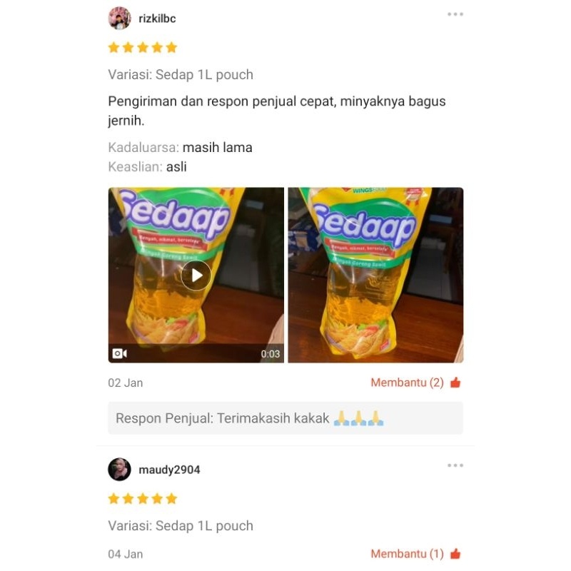 

Sedaap Minyak Goreng Pouch 1 Liter Termurah