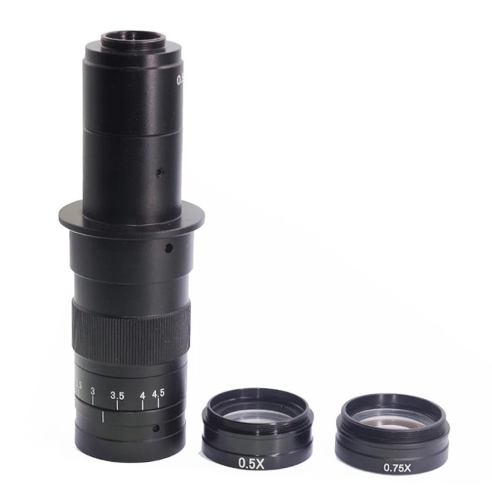 Lapsun Long Work Distance 5X-180X Zoom 25mm C-mount Lens + 0.75X 0.5X